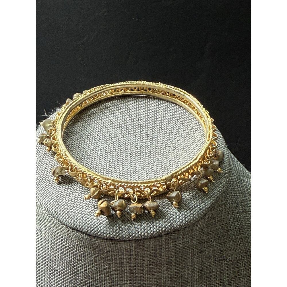 Indian Charm Bead Bracelet Bangle Gold Tone Belly Dancer Bohemian Festival